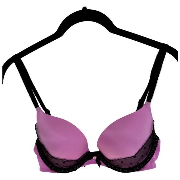 Victoria's Secret Very Sexy Push Up Pink Bra Black Lace Trim Size 32C - Picture 6 of 10